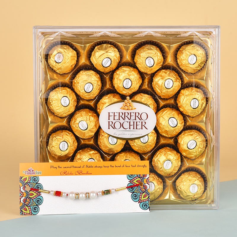 Pearl Rakhi with 24 Ferrero Rocher (300g), Roli & Chawal