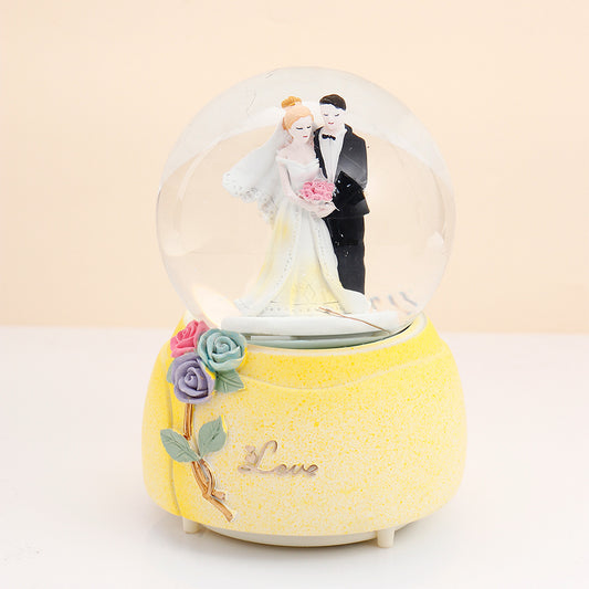 Yellow Love Romantic Couple Musical Snow Globe