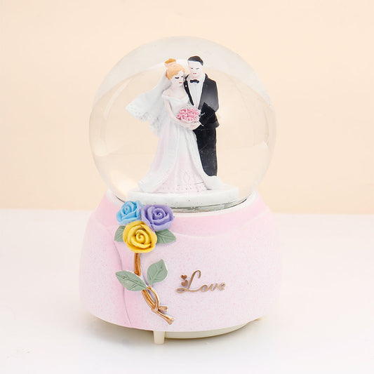 Violet Romantic Couple Musical Snow Globe