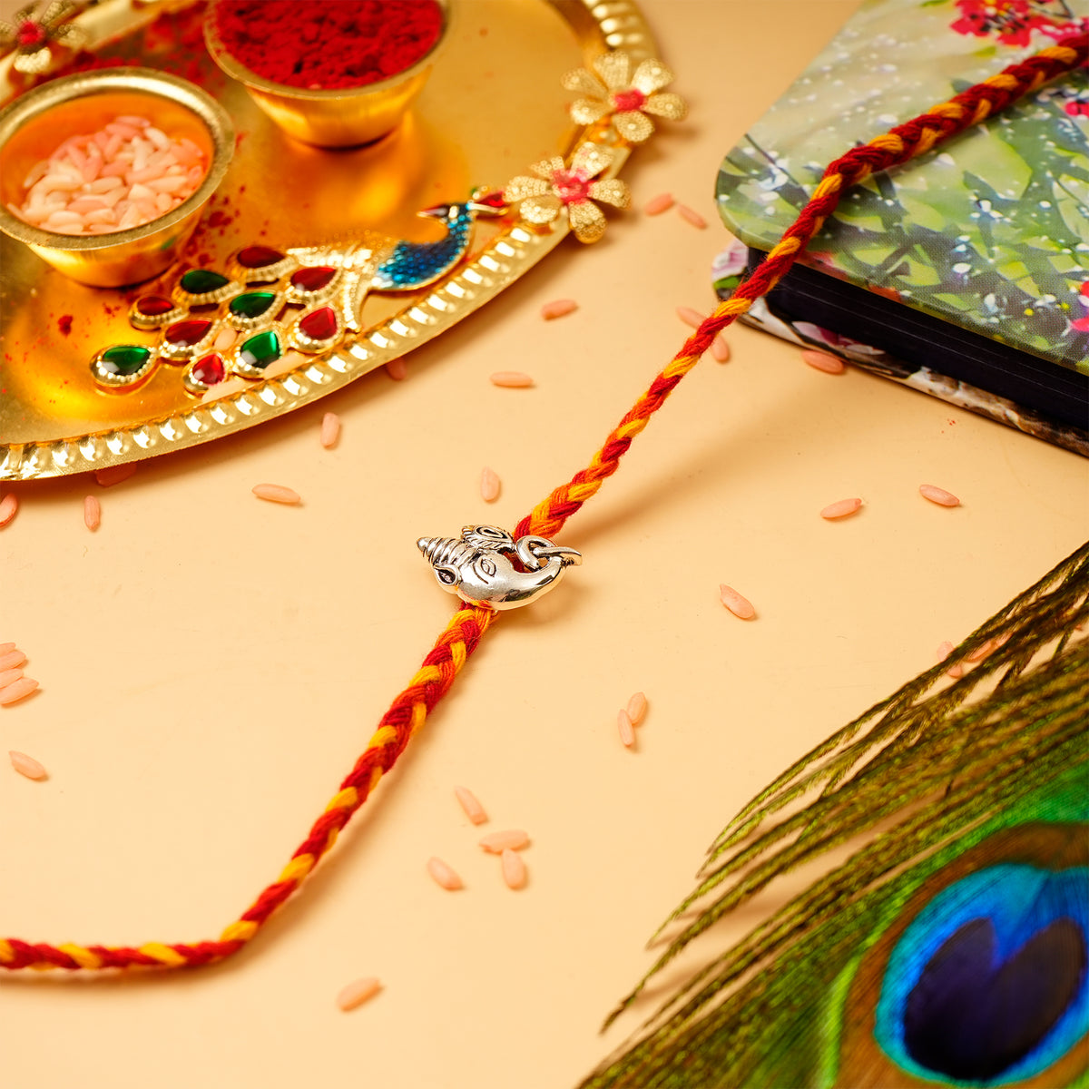 Traditional Ganesha Premium Silver Rakhi