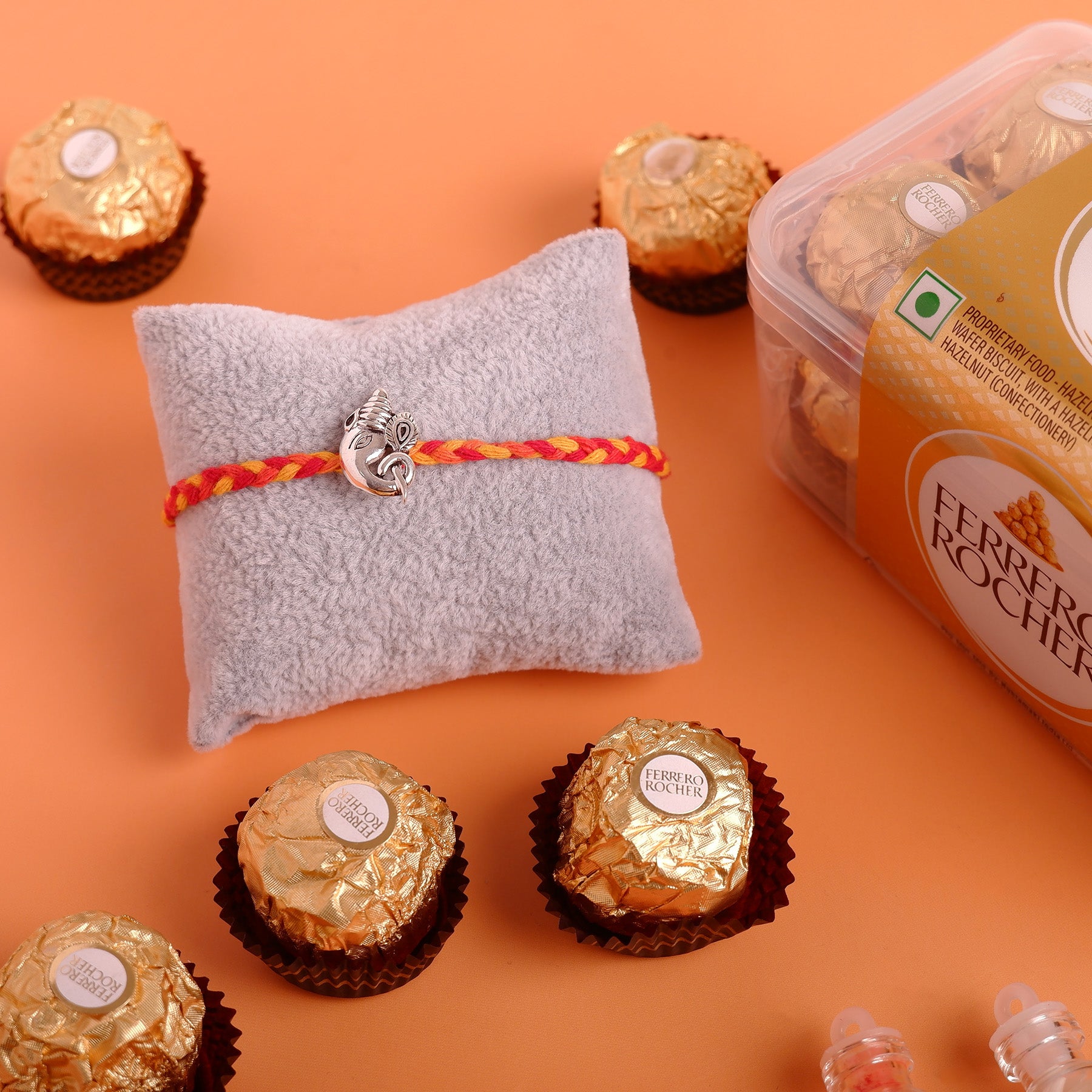 Sacred Ganesha Silver Rakhi with Ferrero Rocher 200 GM 