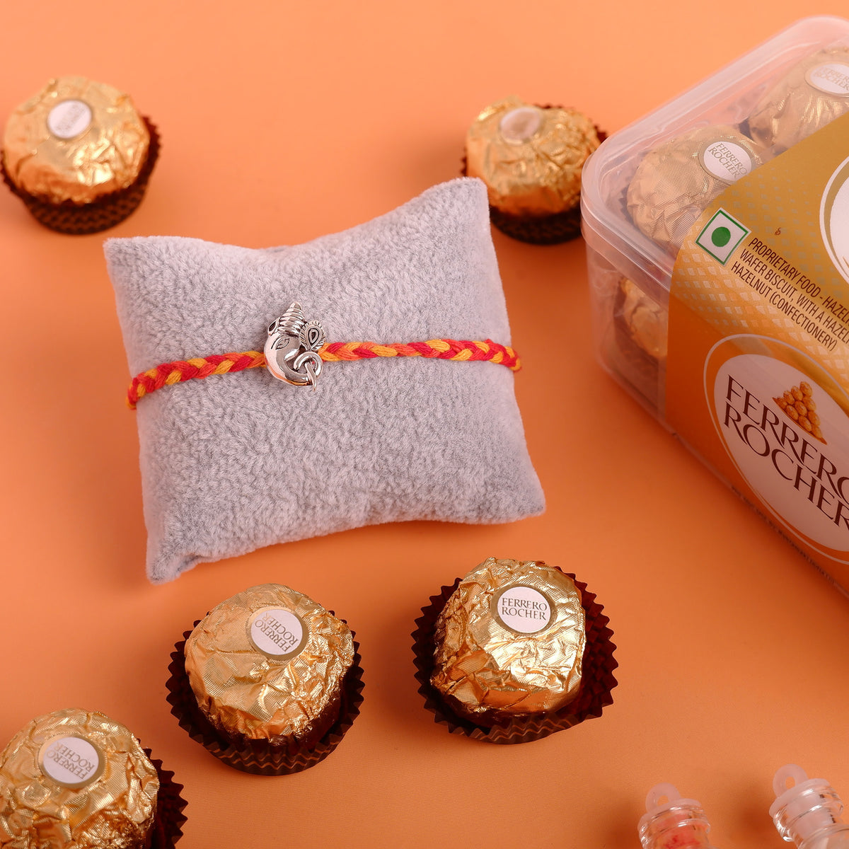Sacred Ganesha Silver Rakhi with Ferrero Rocher 200 GM 