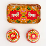 Orange Cow Motifs Jars with Tray Set