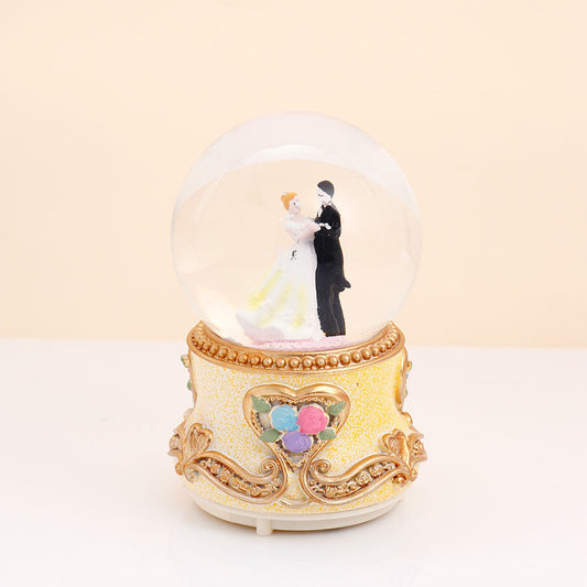 Yellow Romantic Couple Musical Snow Globe