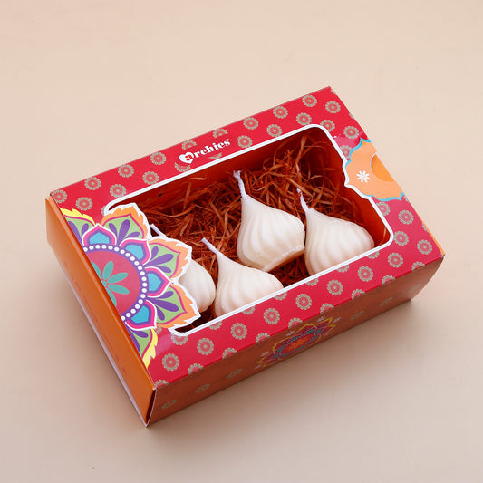 Set of 4 Modak Diyas - White