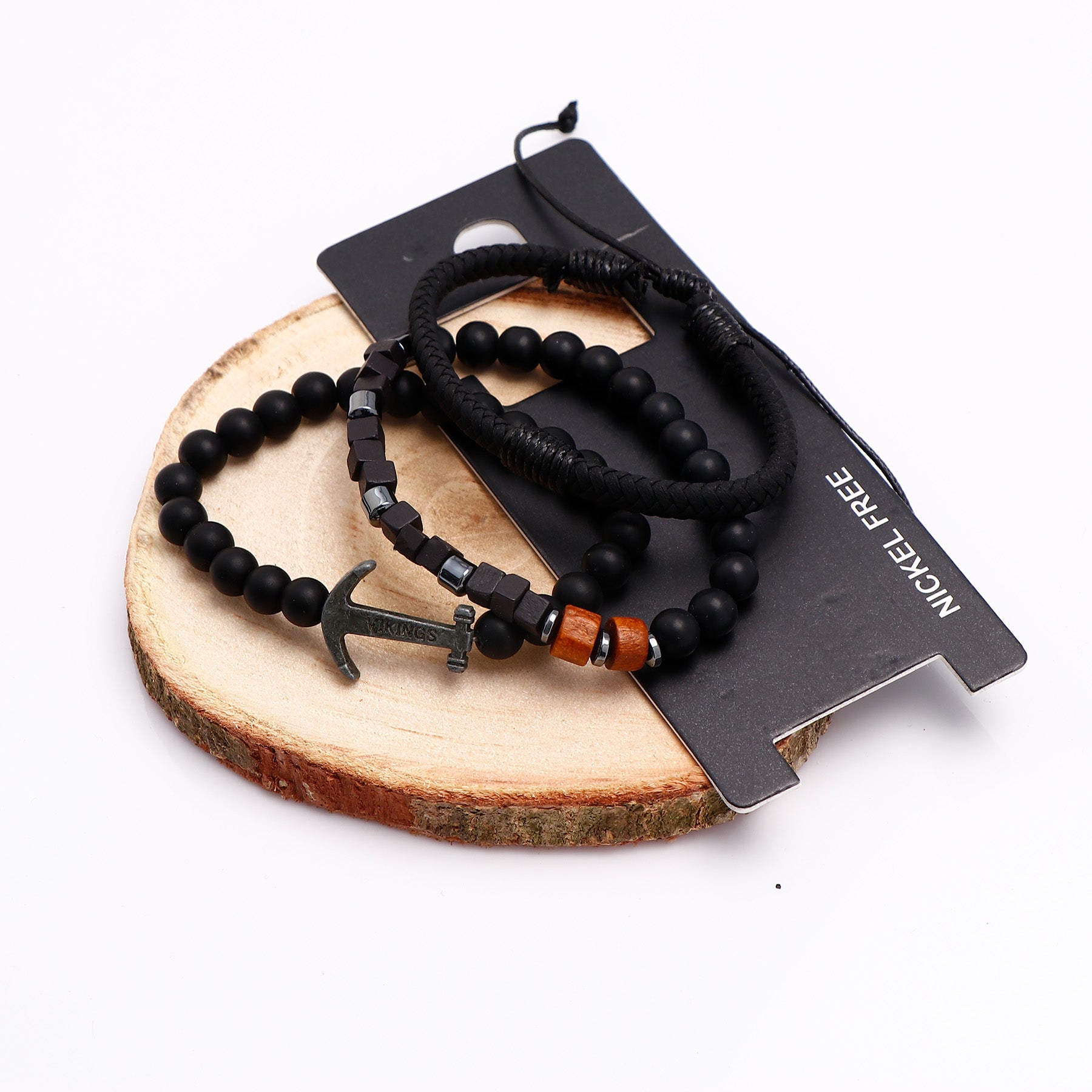 Viking Anchor Black Beaded Multilayer Bracelet