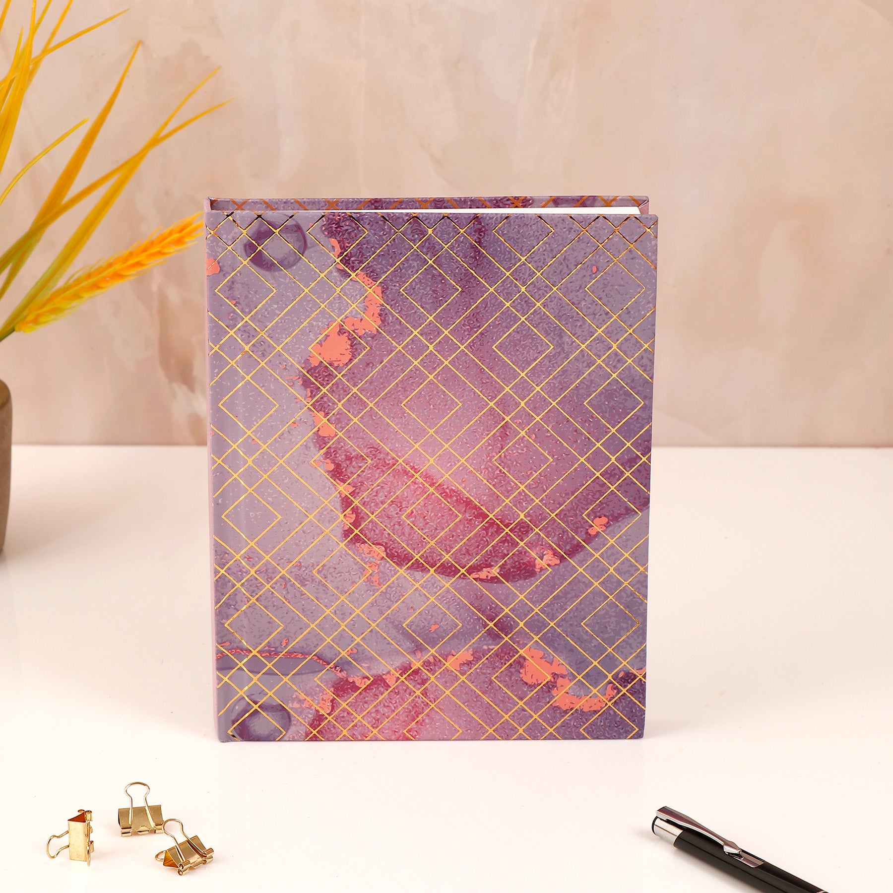 Purple Notebook with Greeting Card and Ferroro Rocher 200 GM