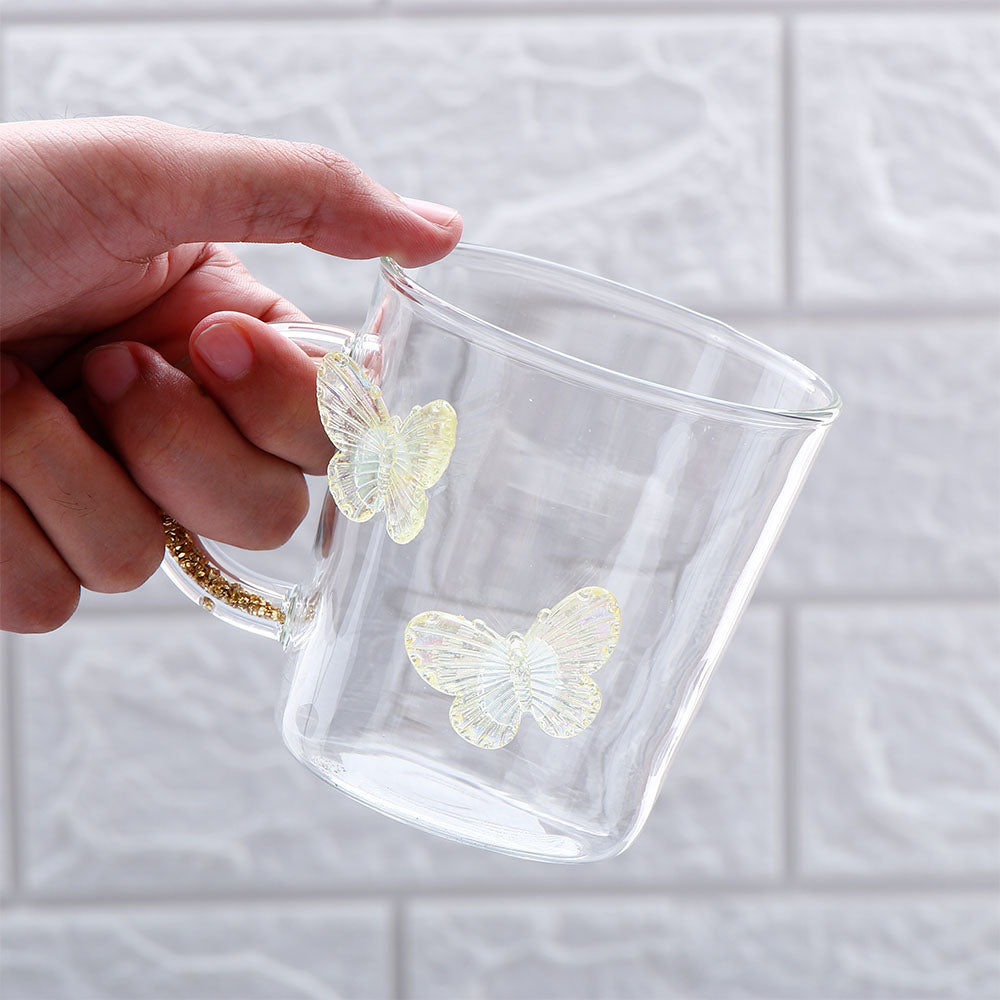 Yellow Butterfly Charmed Glass Mug