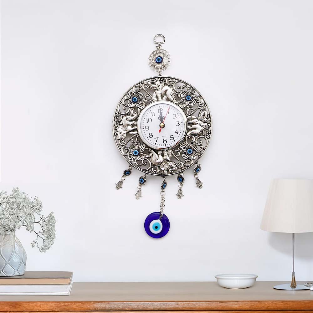 Silver Shine Evil Eye Wall Clock