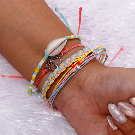 Coffee Bean Shell Multi Layer Bracelet Set