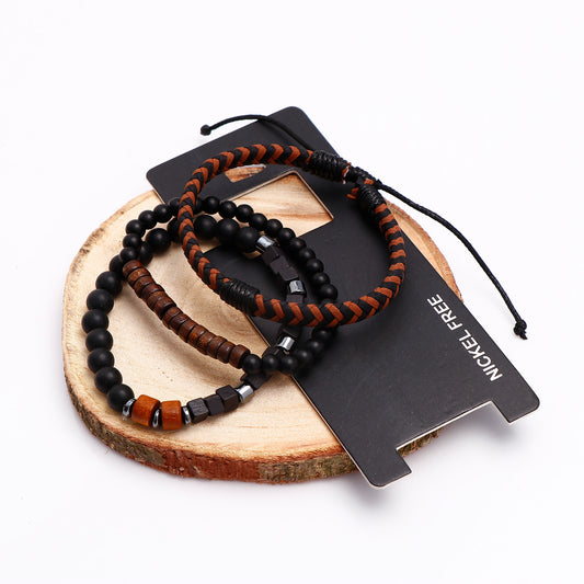 Black Beaded Multilayer Leather Braided Bracelet