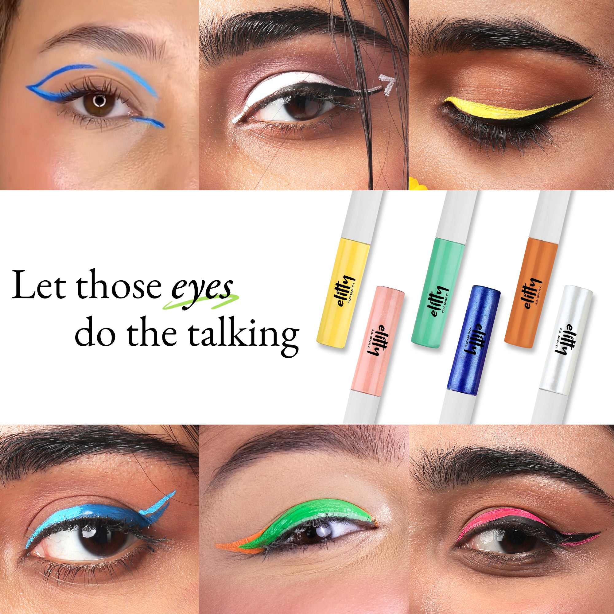 Elitty G.O.A.T Eyeliner Combo (Peach, Lilac Purple, Cyan Green, Yellow), 4 ml each