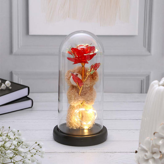 Red Teddy LED Glass Jar Showpiece