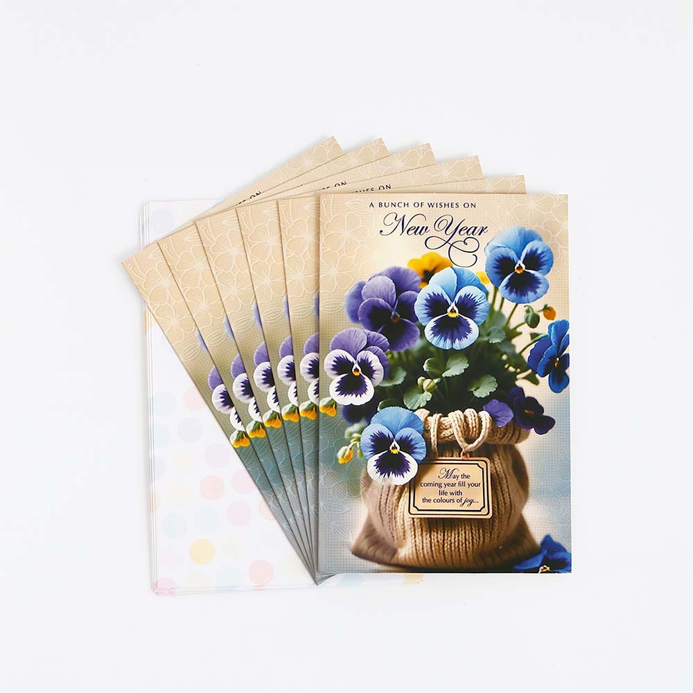 Pack of 6 Bunch Of New Year Wishes Greeting Card with Envelope
