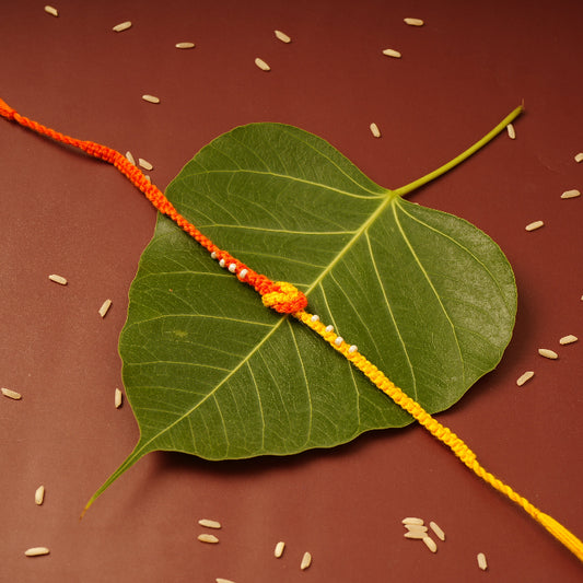 Knotted Beads Orange Rakhi