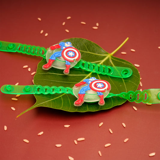 Avengers Captain America Green Rubber Kids Rakhi Pack of 2