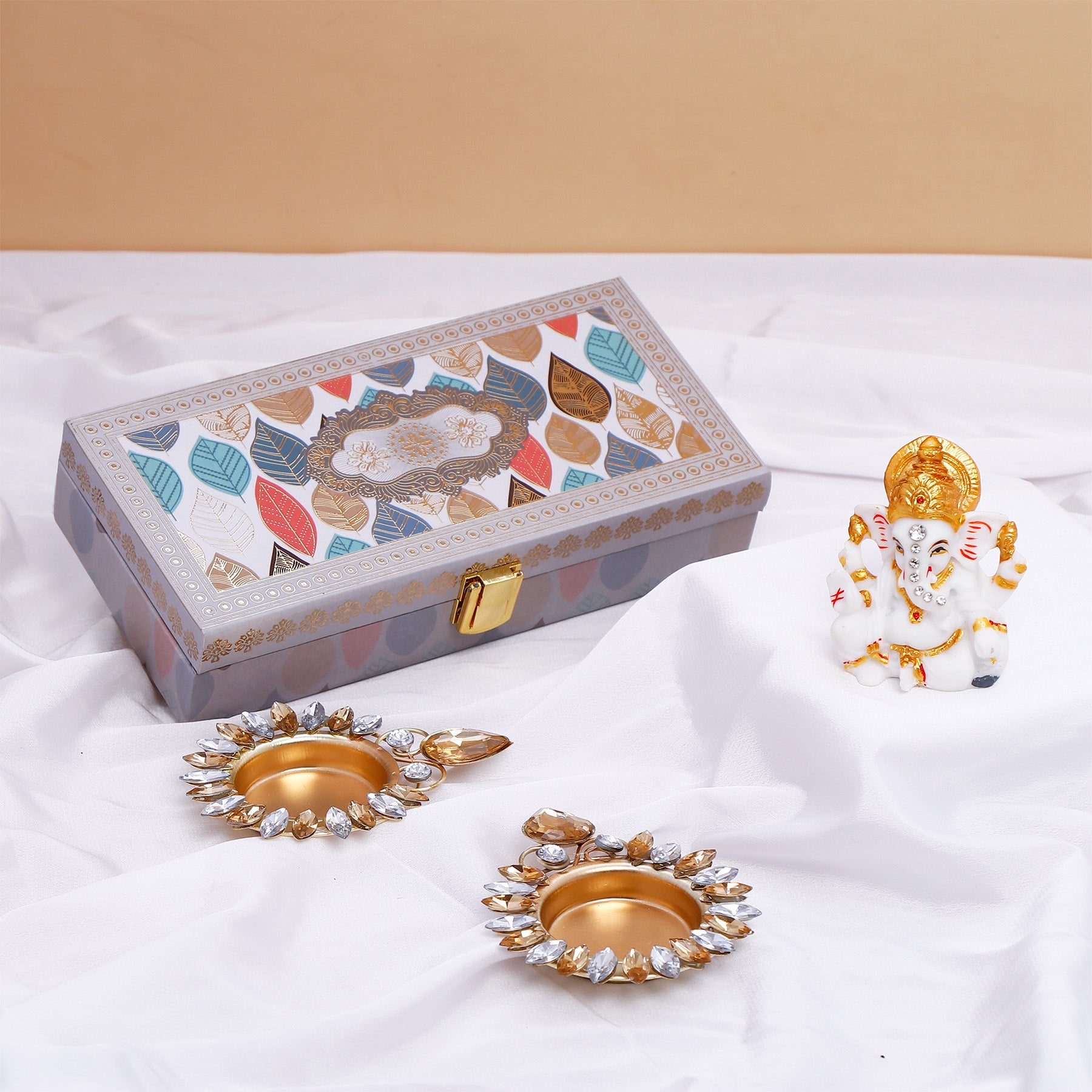 Om Ganesha Idol with Handcrafted Diya in Elegant Box