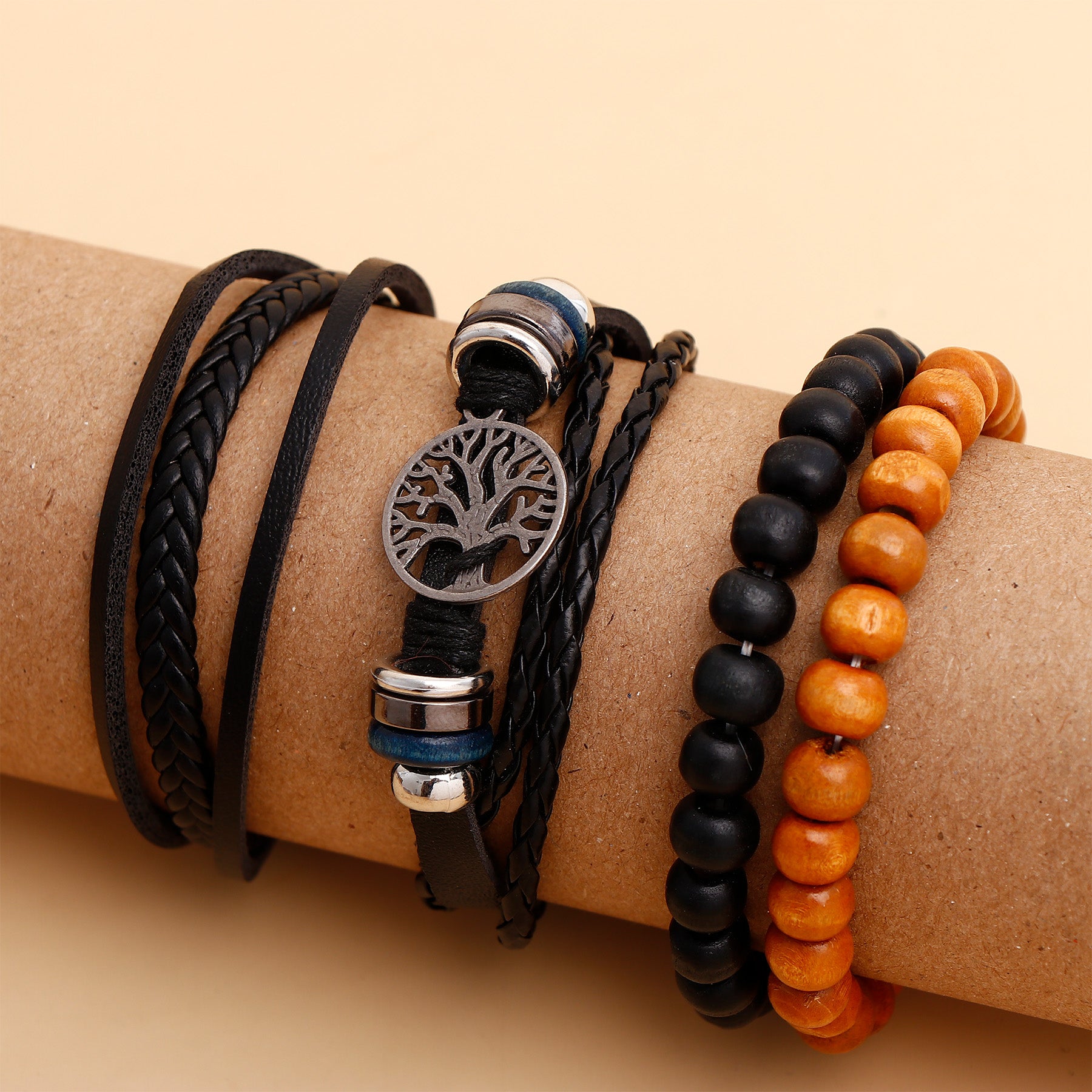Old Tree Beaded Multilayer Leather Bracelet