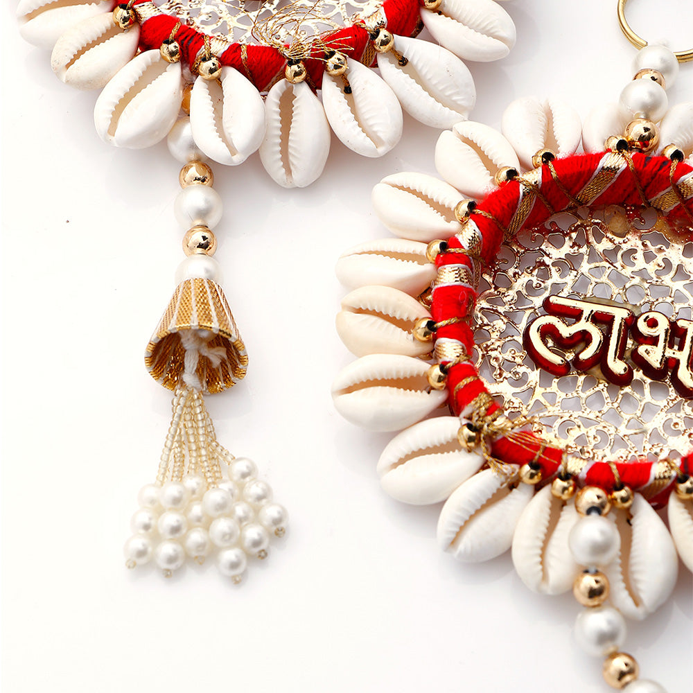 Handmade Red Shell Conch Subh Labh Hanging