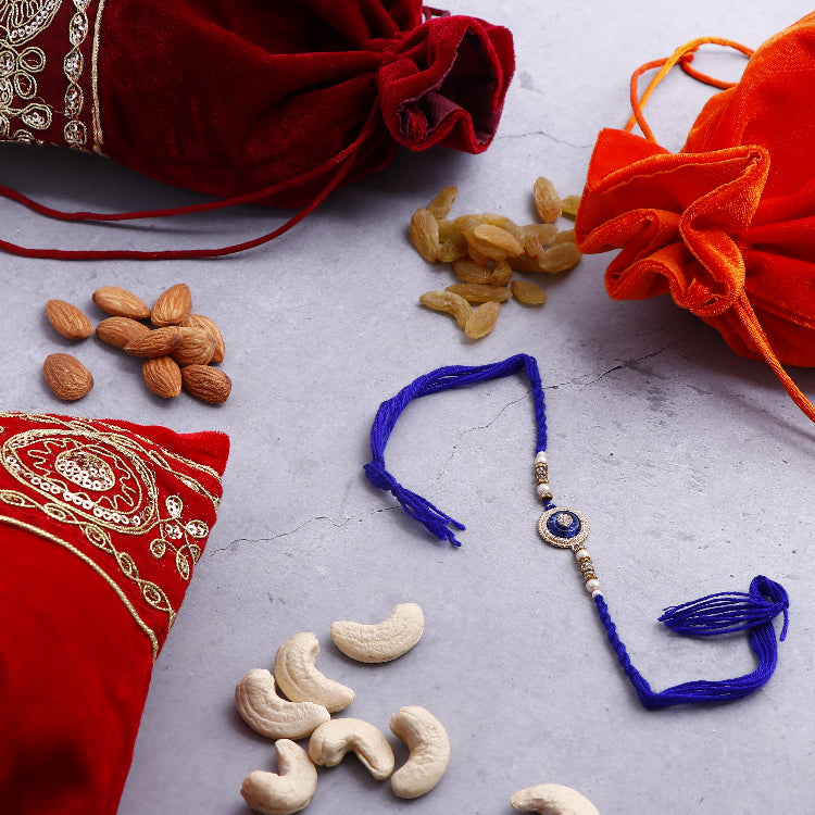 Traditional Blue Rakhi with Kaju Badam 100 GM