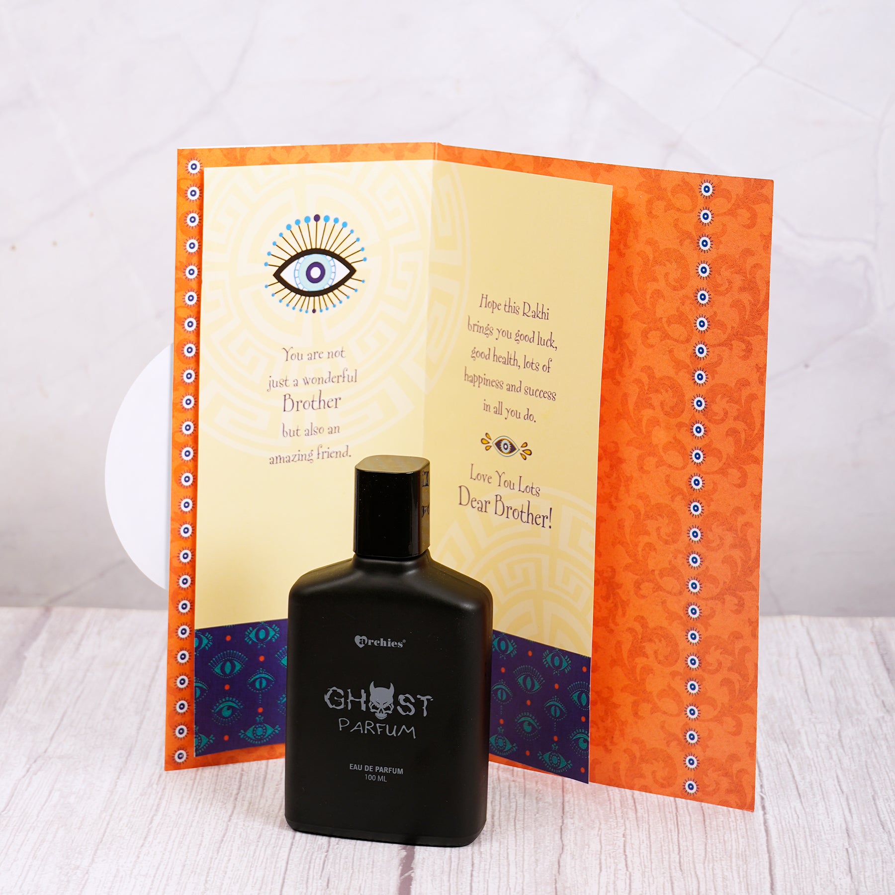 Ghost Perfume with Evil Eye Rakhi Greeting Card