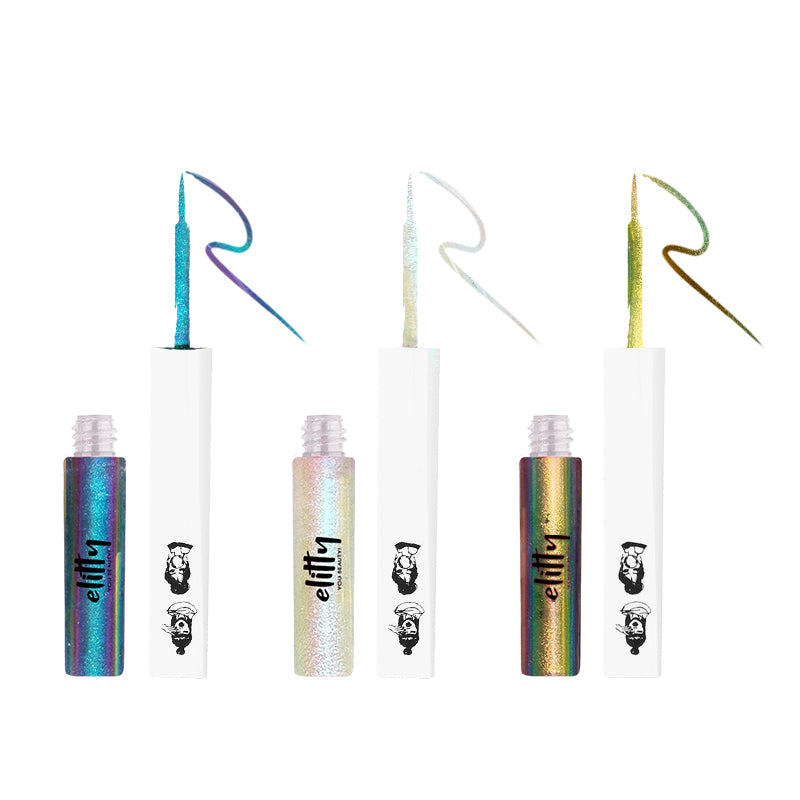 Elitty Prism Ombre Waterproof Liquid Eyeliner Combo | Pack of 3 Holographic Shades  (Green Brown,Silver Blue, Purple Blue)  |4 ML Each 
