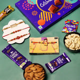 Set of 4 Designer Rakhi with Celebration Pack, Almonds, Cashews, Roli & Chawal