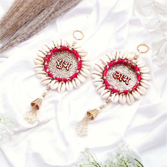 Handmade Pink Shell Conch Subh Labh Hanging