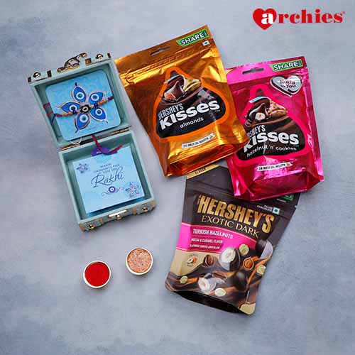 Mint Rakhi Trunk Box with Hershey's Chocolates 
