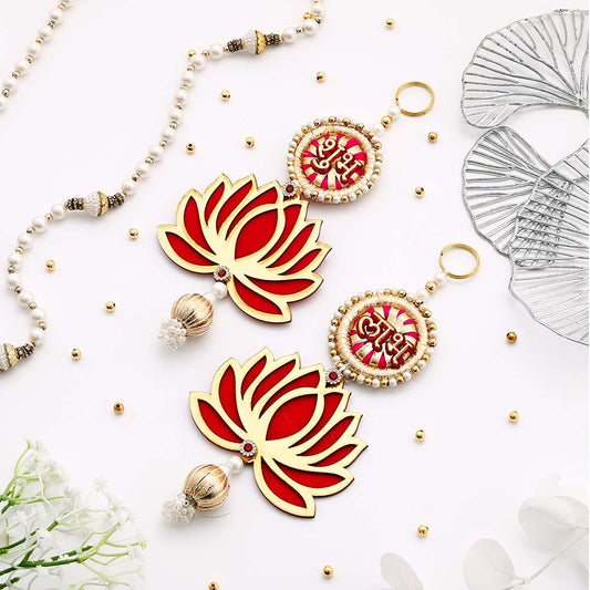 Traditional Pink Shubh Labh Lotus Hanging