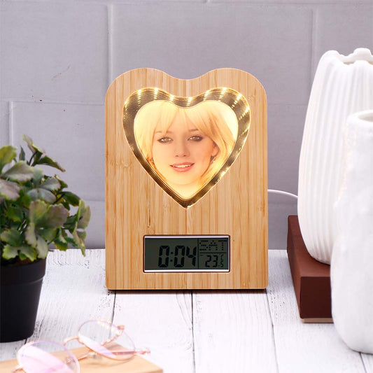 LED Heart Wooden Photo Frame with Clock