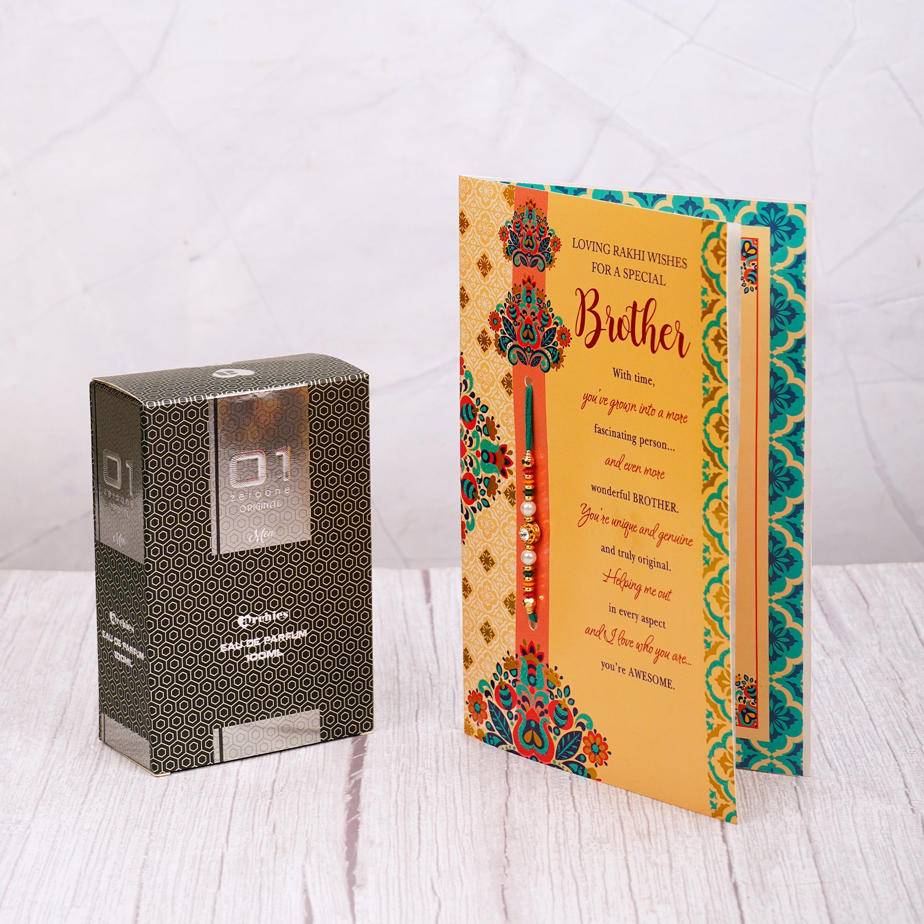 01 Men Perfume with Best Wishes Rakhi Greeting Card