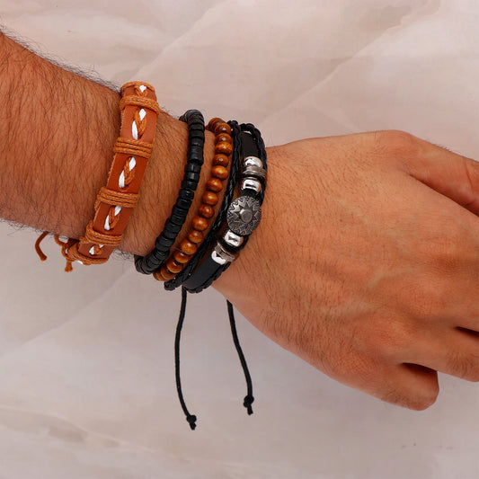 Sun Raisers Beaded Multilayer Braided Leather Bracelet