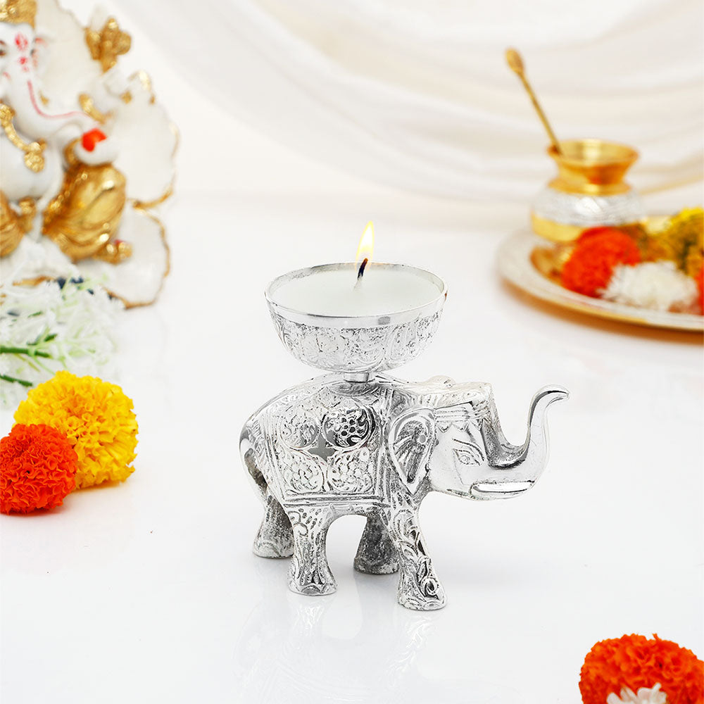 Silver Elephant Candle Holder