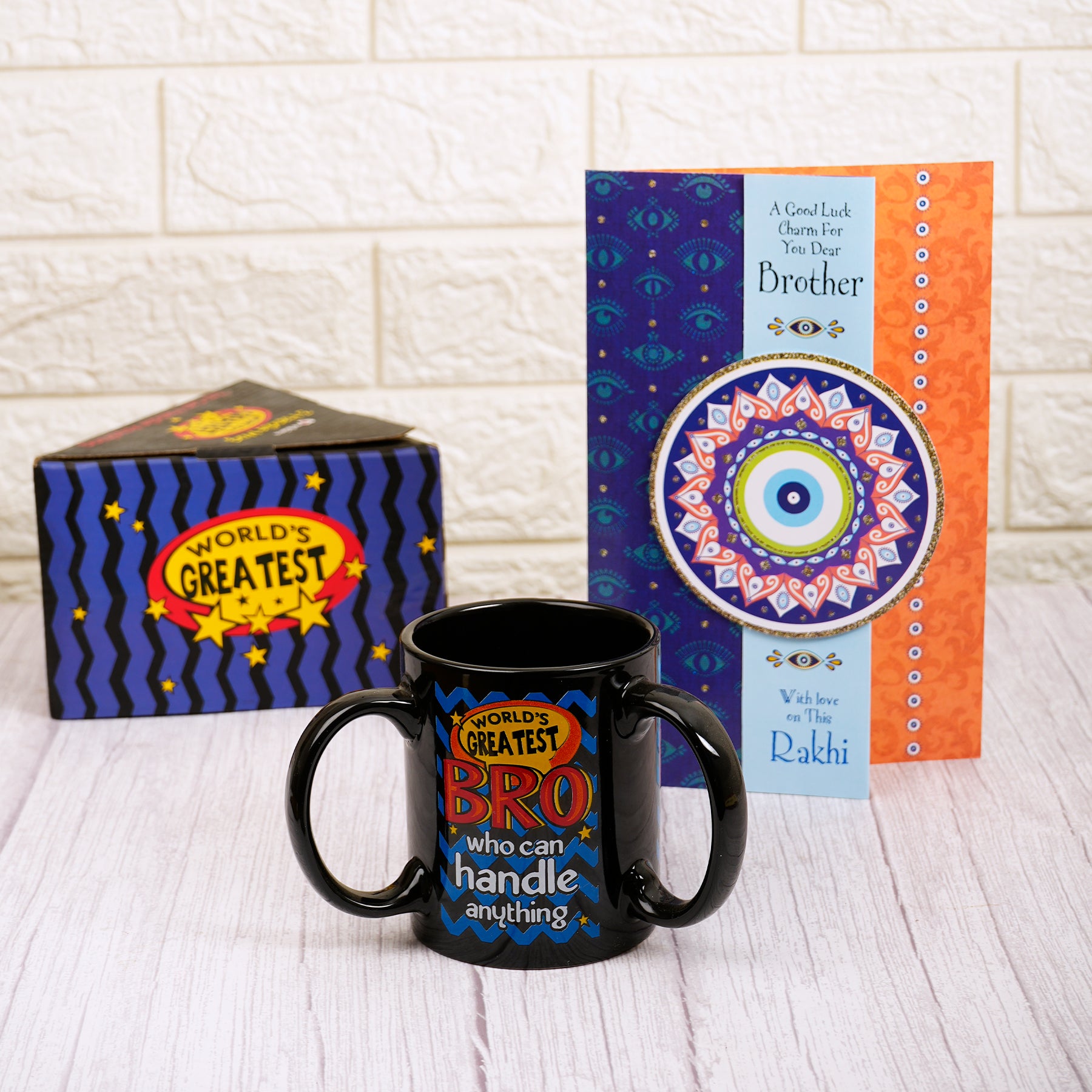 Warm Thoughts Rakhi Greeting Card With Three Handle Mug