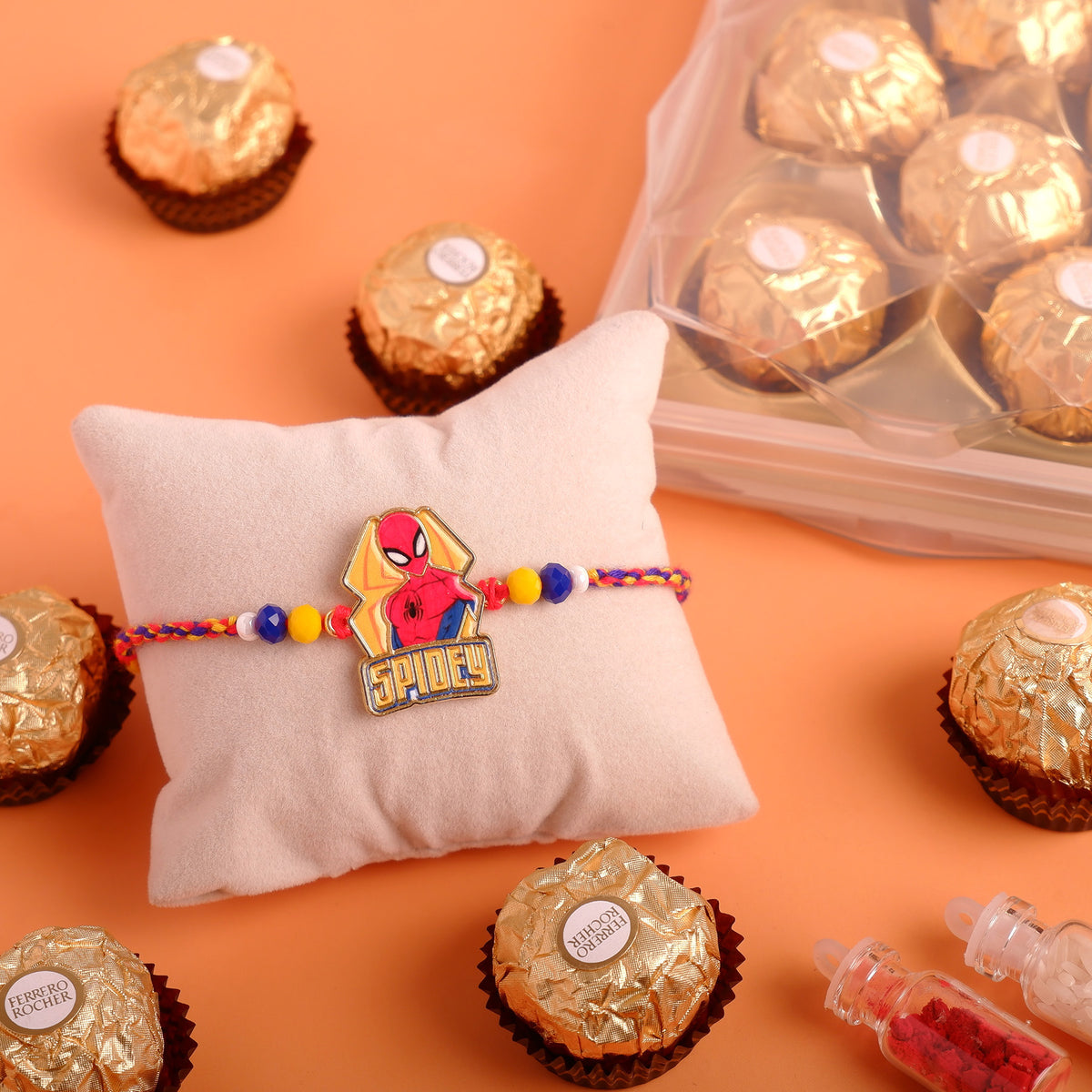 Amazing Spiderman Metal Rakhi with Ferrero Rocher Gift Box