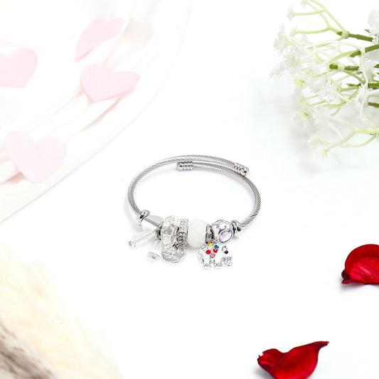 White Elephant Charms Silver Bracelet