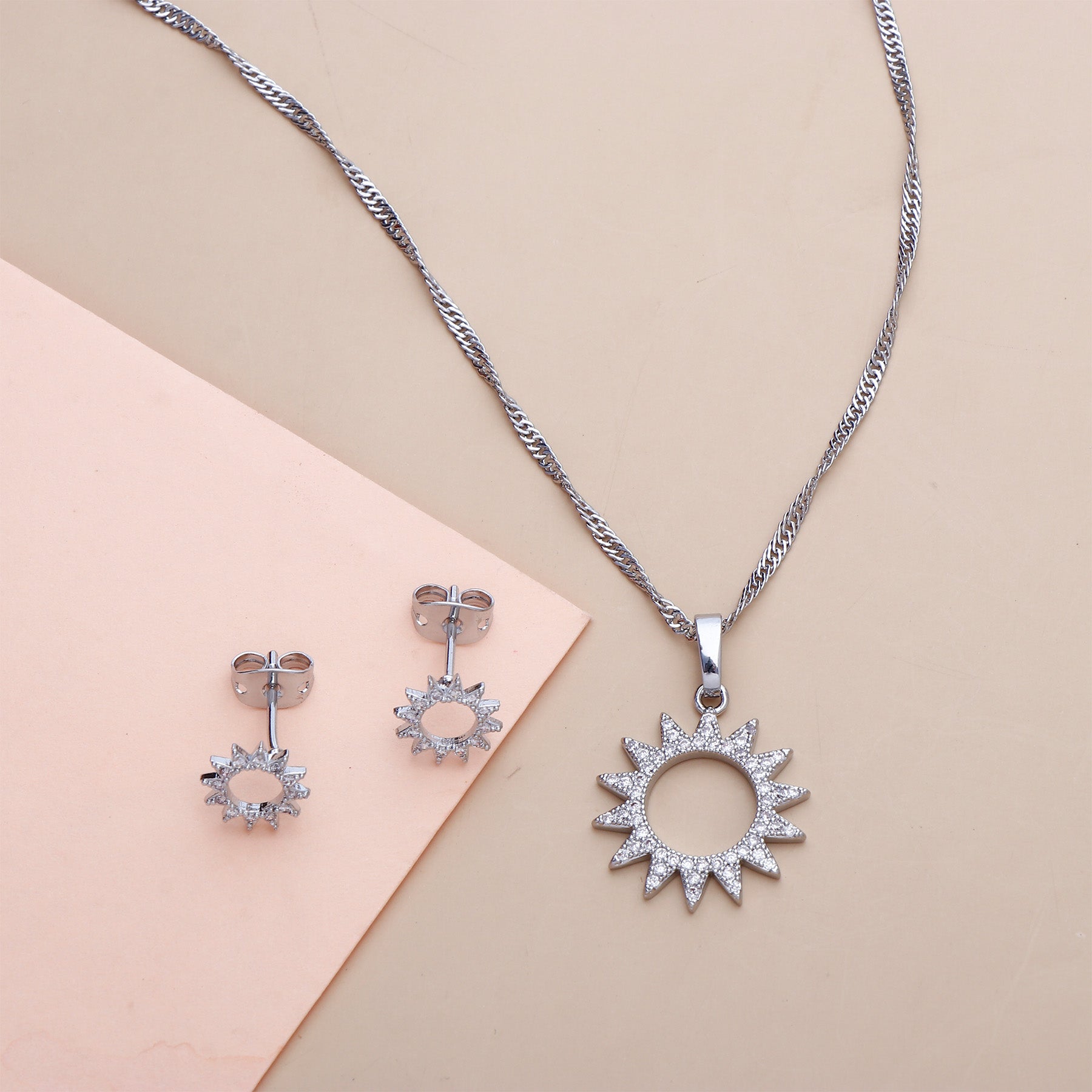 Sun Ring Pendant with Earring Set