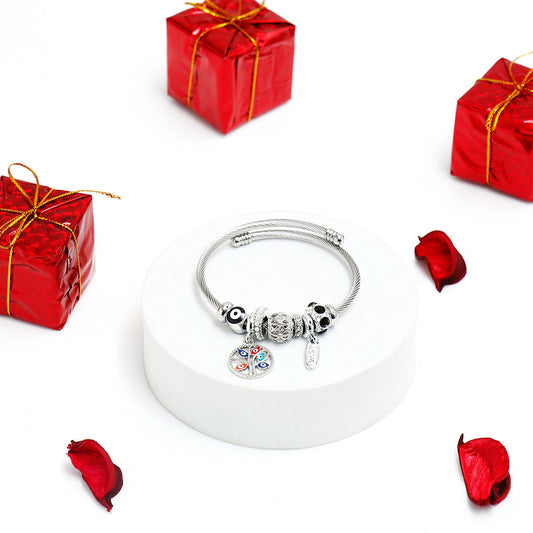 Mystic Evil Eye Charms Silver Bracelet