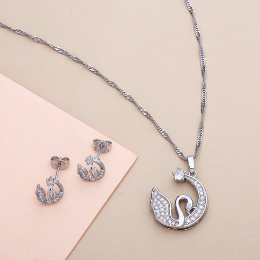 Celestial Swan Pendant with Earring Set