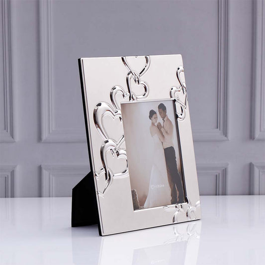 Silver Plated Hearts Engraved Photo Frame