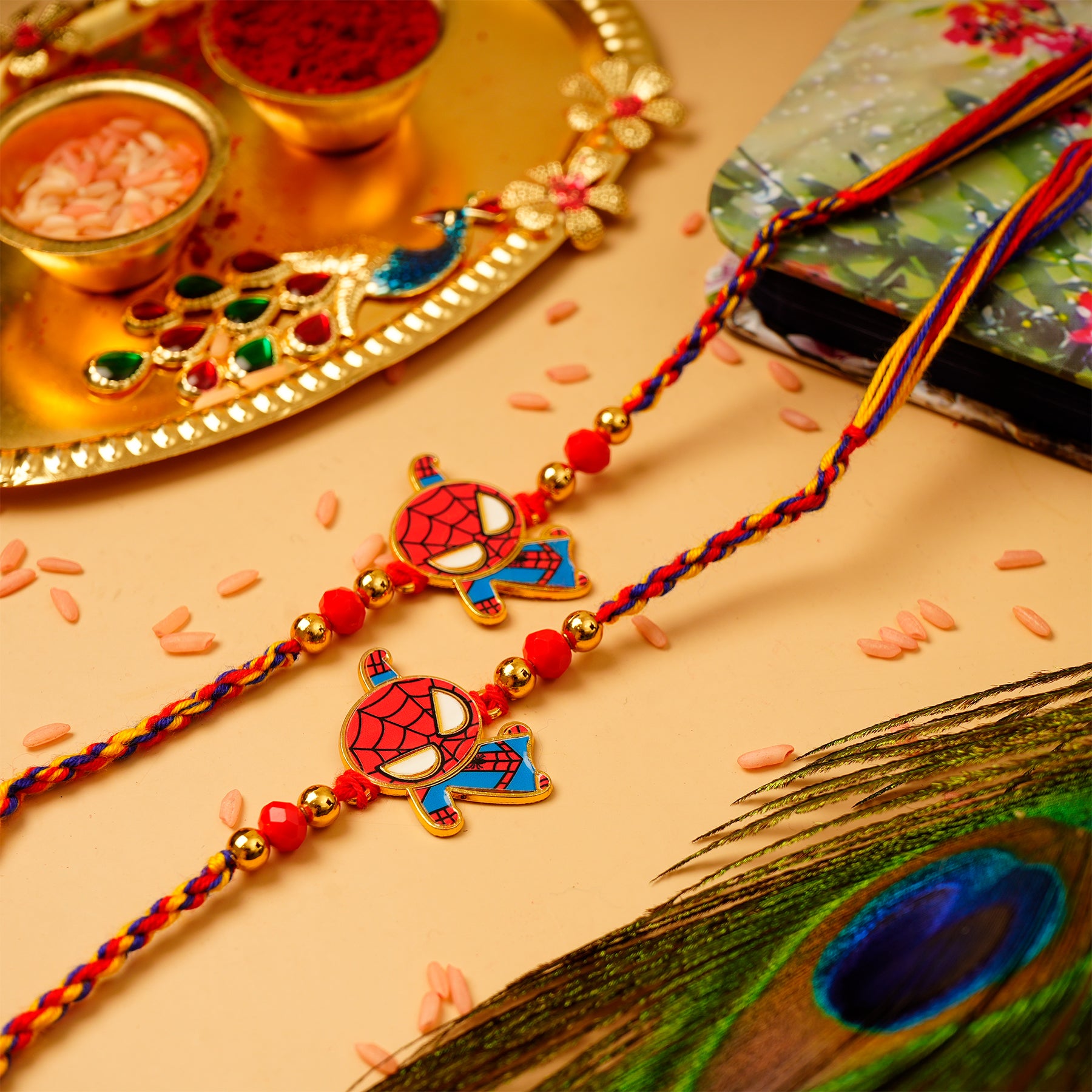 Spiderman Avengers Metal Rakhi with Hersheys Kisses Hazelnut n Cookies