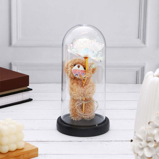 White Teddy LED Glass Jar Showpiece