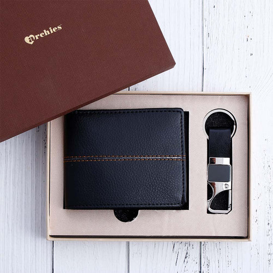 Midnight Black Wallet And Keychain Gift Set