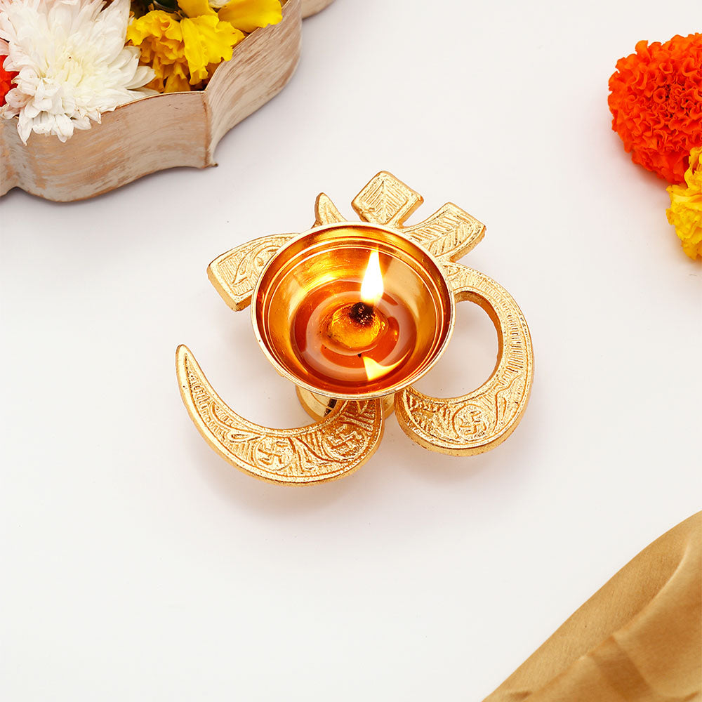 Golden Om Akhand Jyoti Diya
