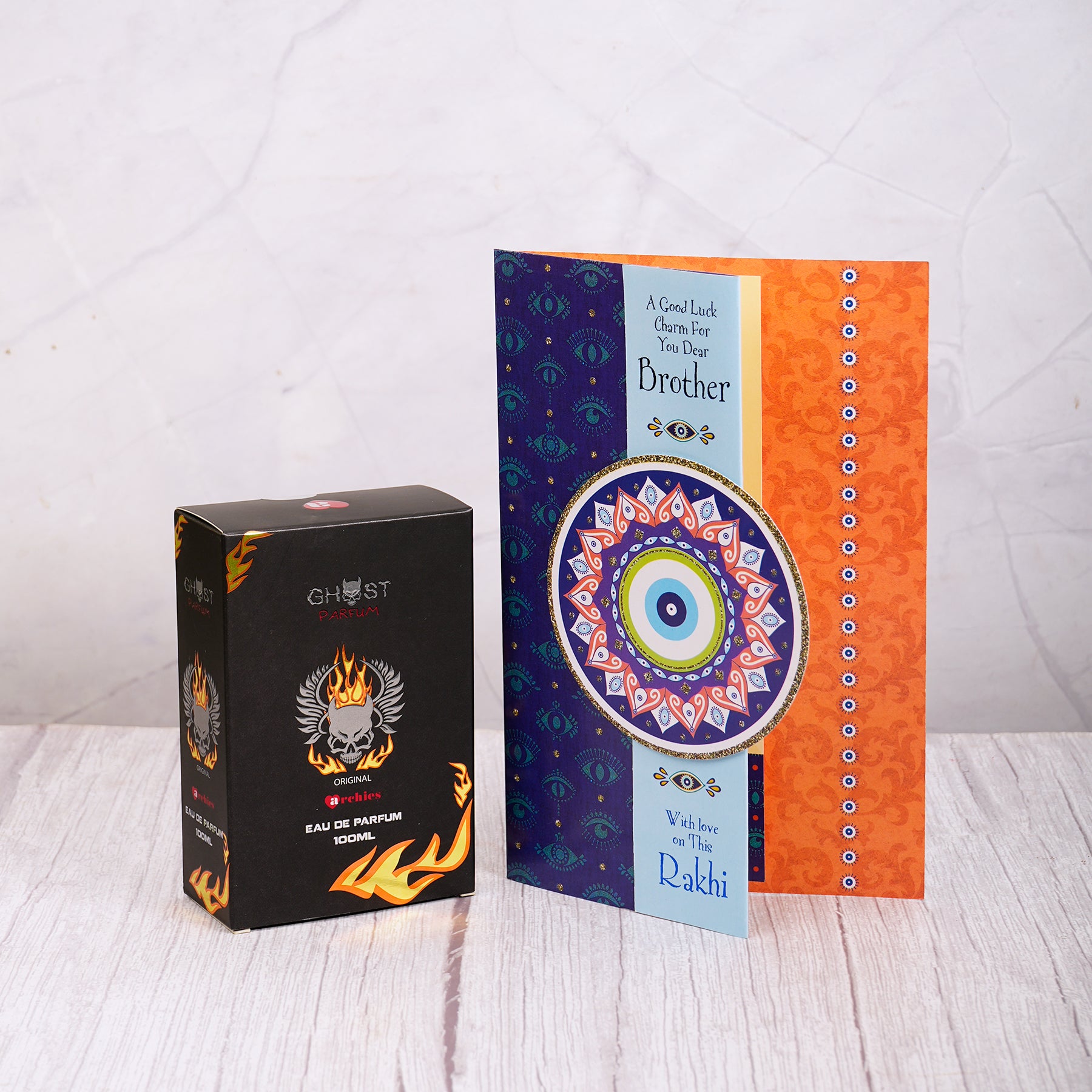 Ghost Perfume with Evil Eye Rakhi Greeting Card