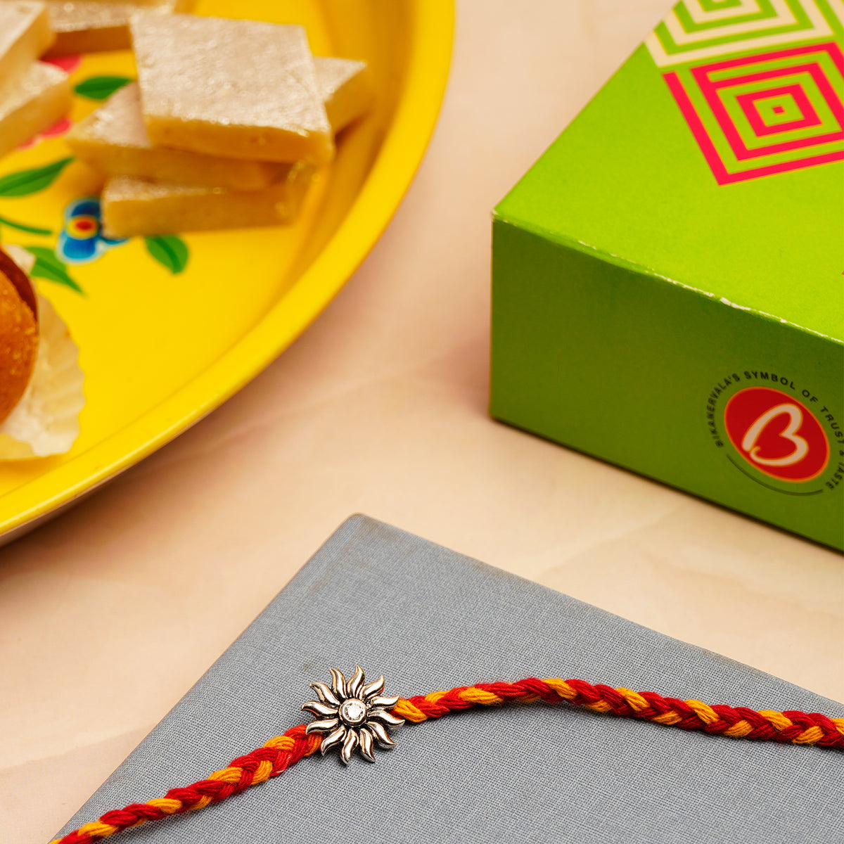 Surya Silver Rakhi with with Kaju Barfi