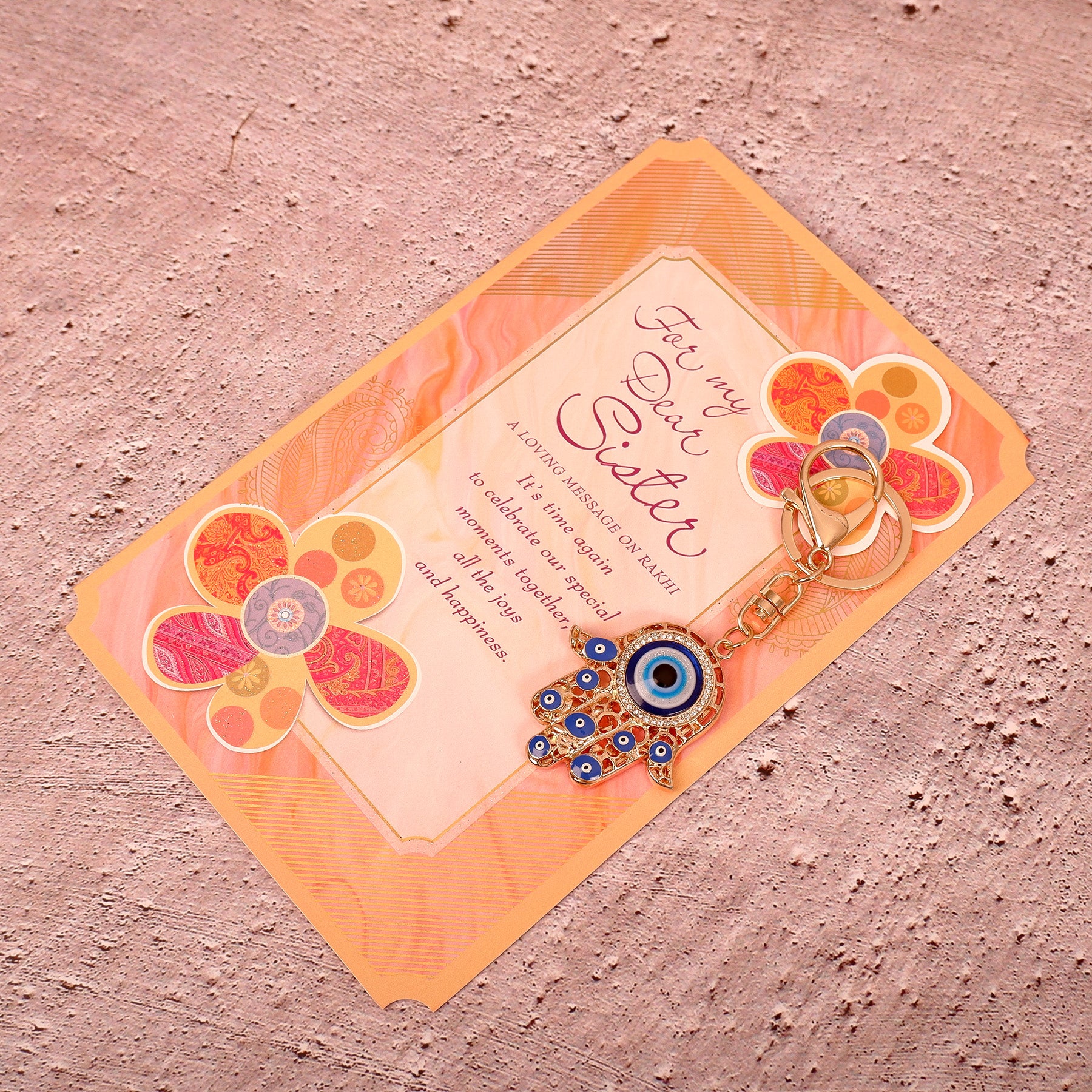 Amazing Evil Eye Keychain With Sister Greeting Card