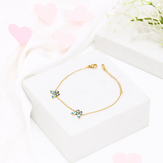 Evil Eye Butterfly Golden Bracelet