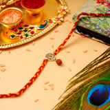 Rudraksh OM Silver Rakhi with Hersheys Kisses Hazelnut n Cookies